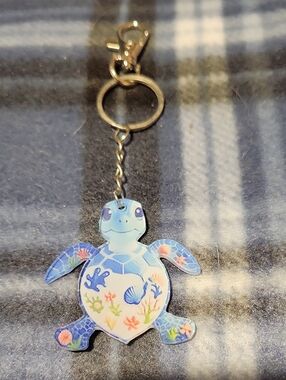 Cute Blue Turtle Purch Charm/Keychain with Sea Life Design